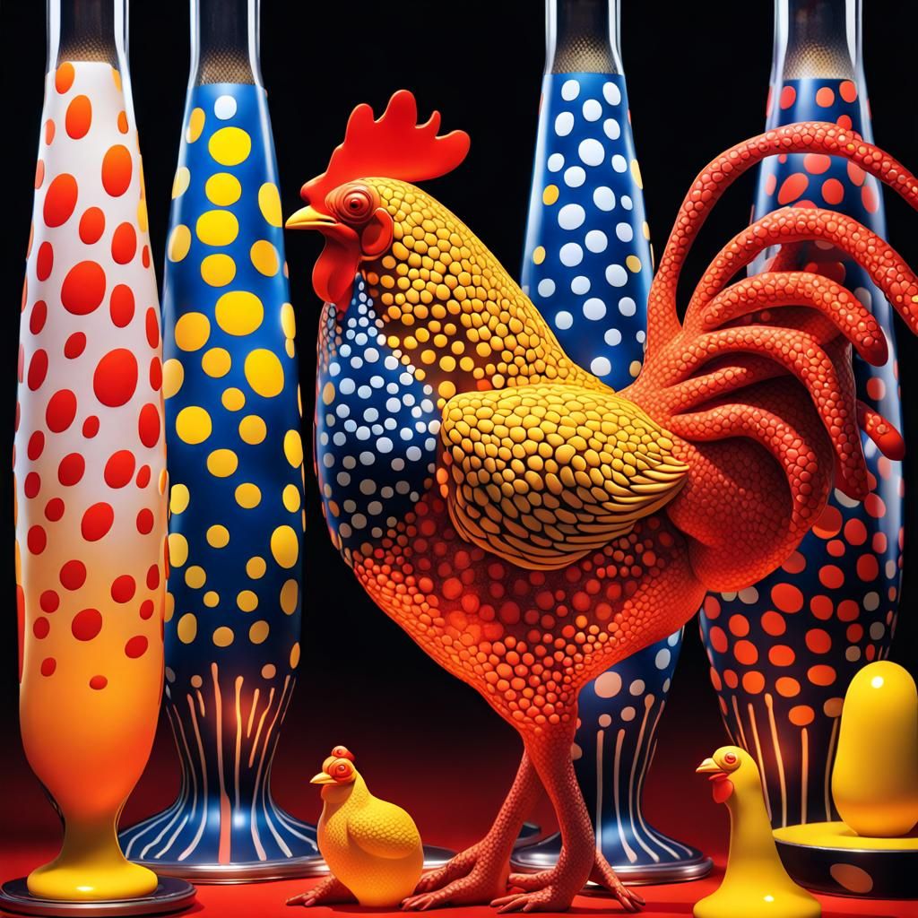 Chicken Lava Lamp in Psychedelic Pop Art Style