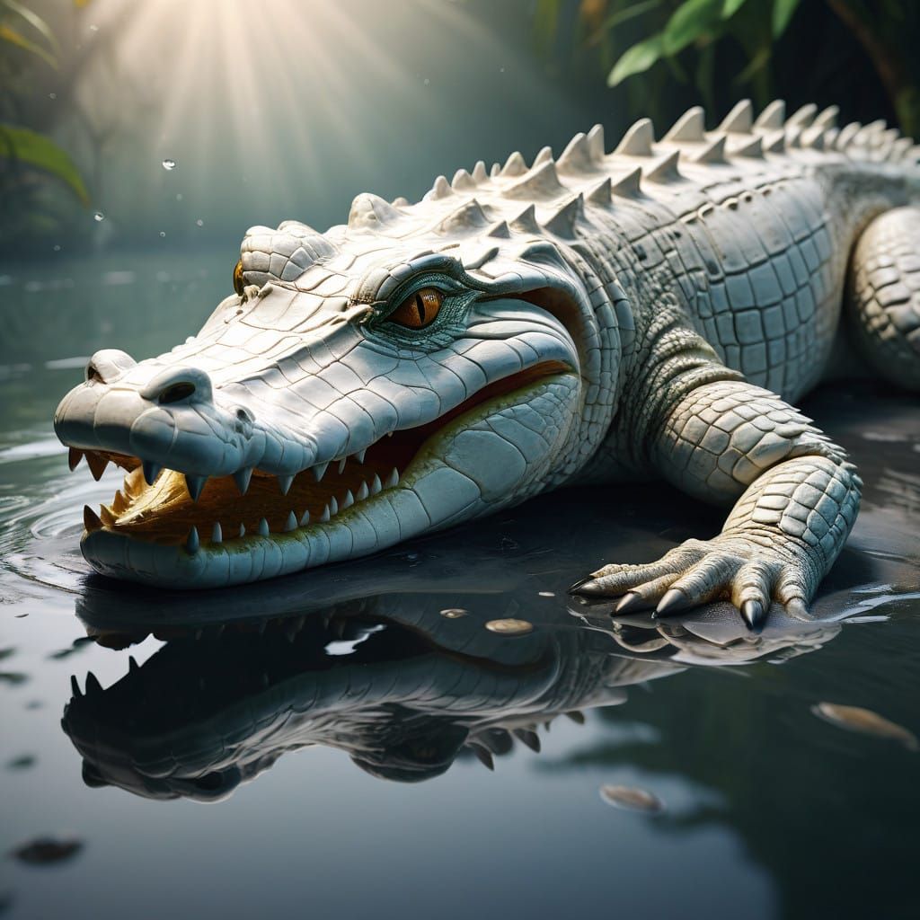 Hyperrealistic Albino Alligator in Vibrant Cinema 4D Art