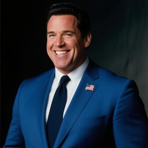 Hyperrealistic Portrait of Muscular Stan Smith in Blue Suit