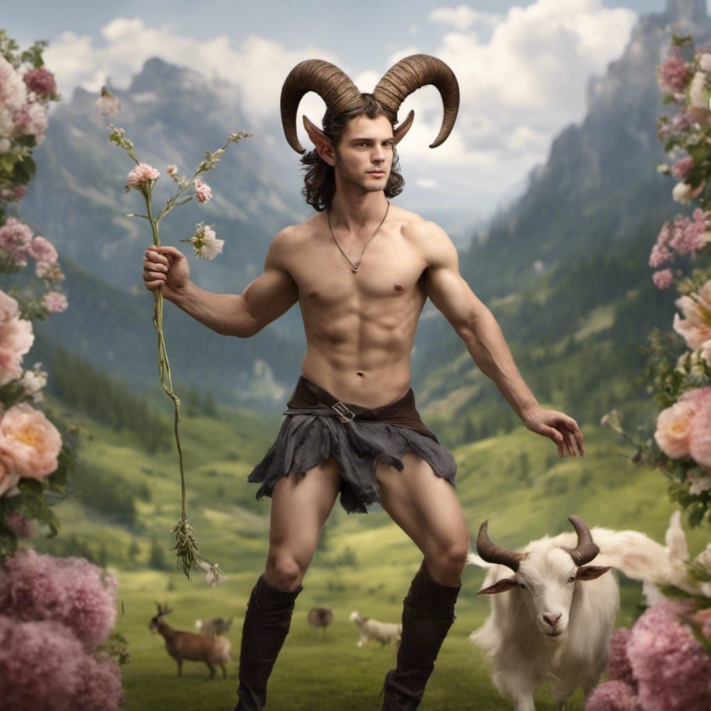 Dancing Faun in Floral Landscape