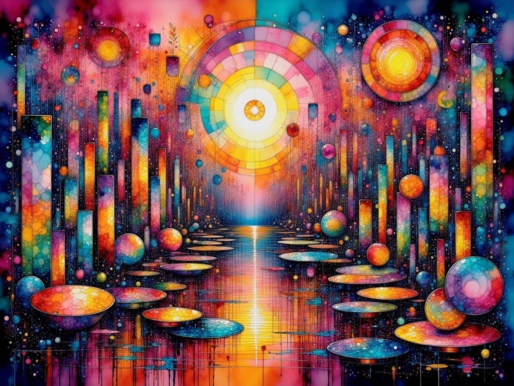 Vibrant Geometric Ballet in Luminous Colors