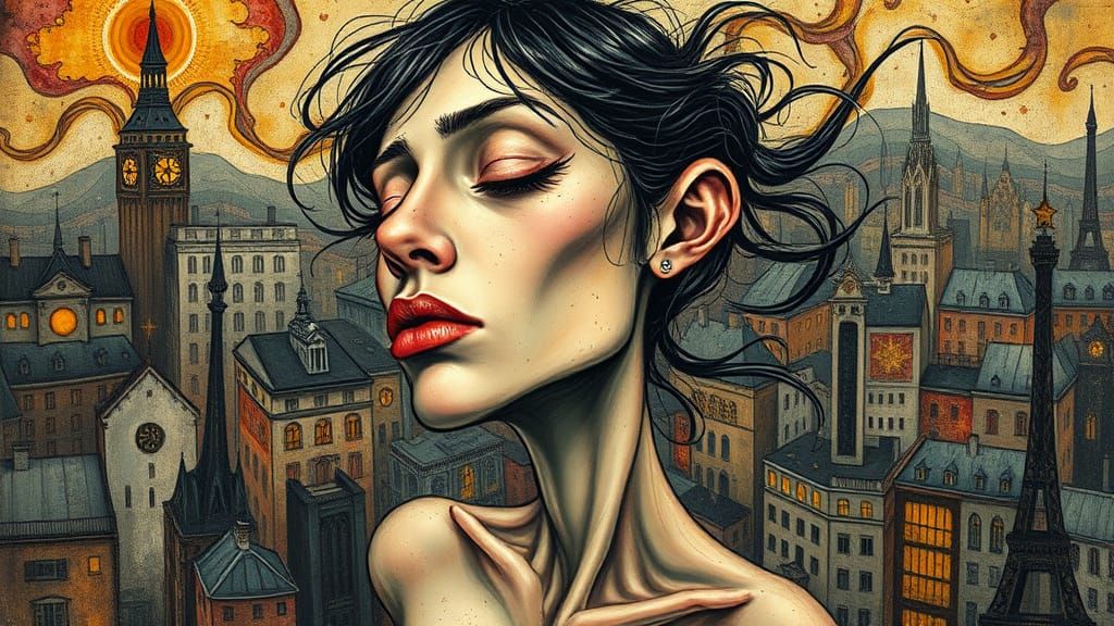 Surrealist Oil Painting of Tormented Figure in Cymatic Sound...