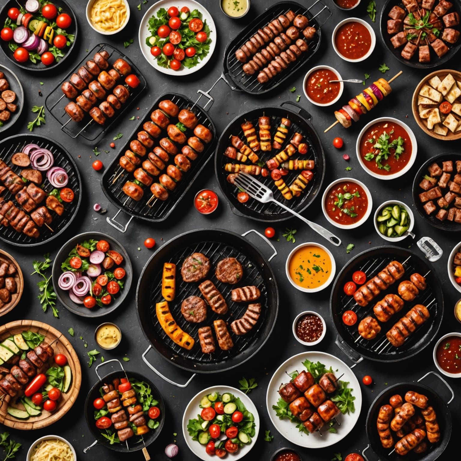 Delicious BBQ Spread with Meats and Kebabs