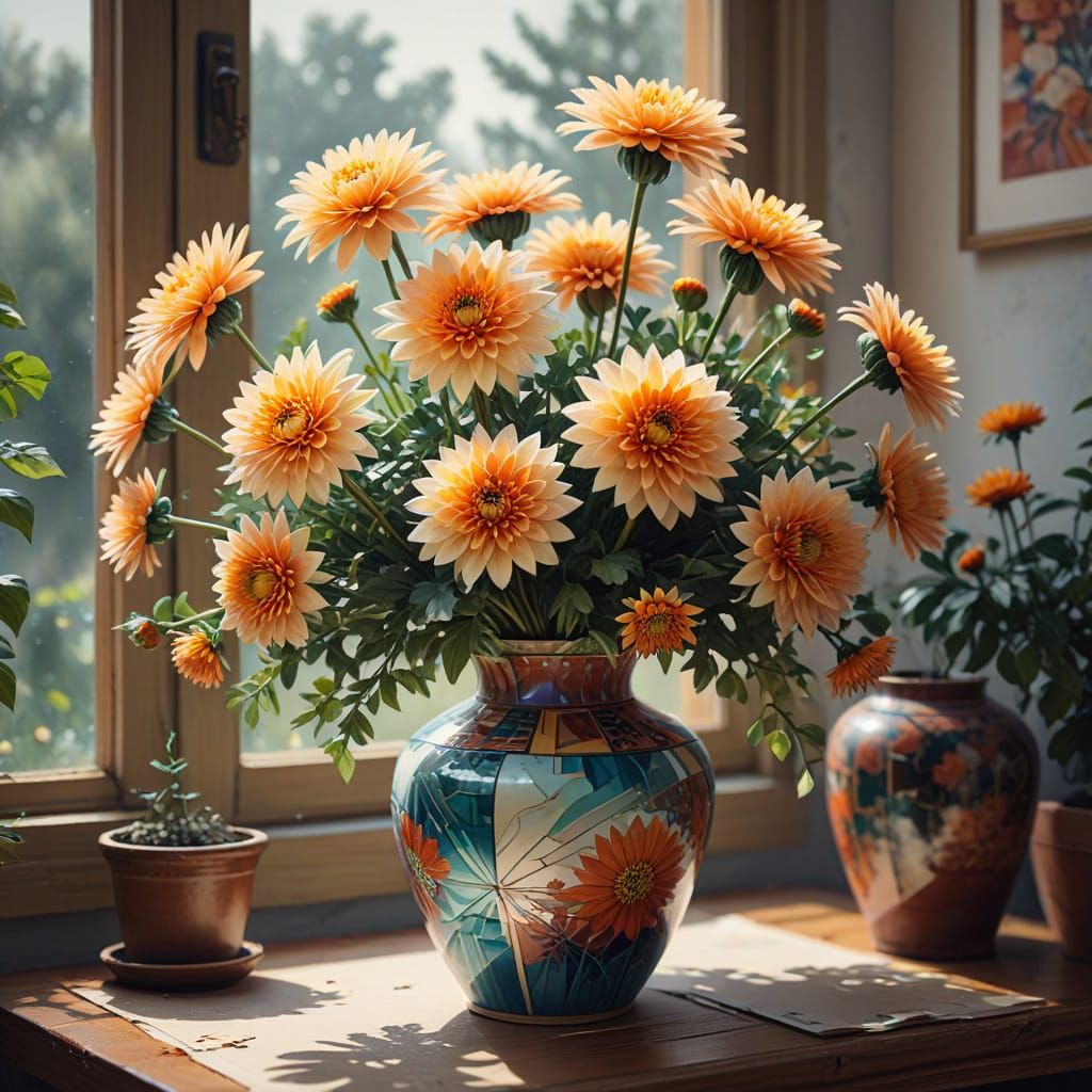 Tao Yuanming Admiring Chrysanthemums in Cubist Garden