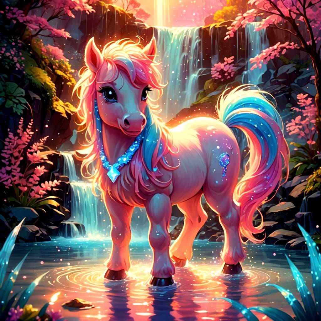 Chibi Pony in Bioluminescent Garden: Candy Art