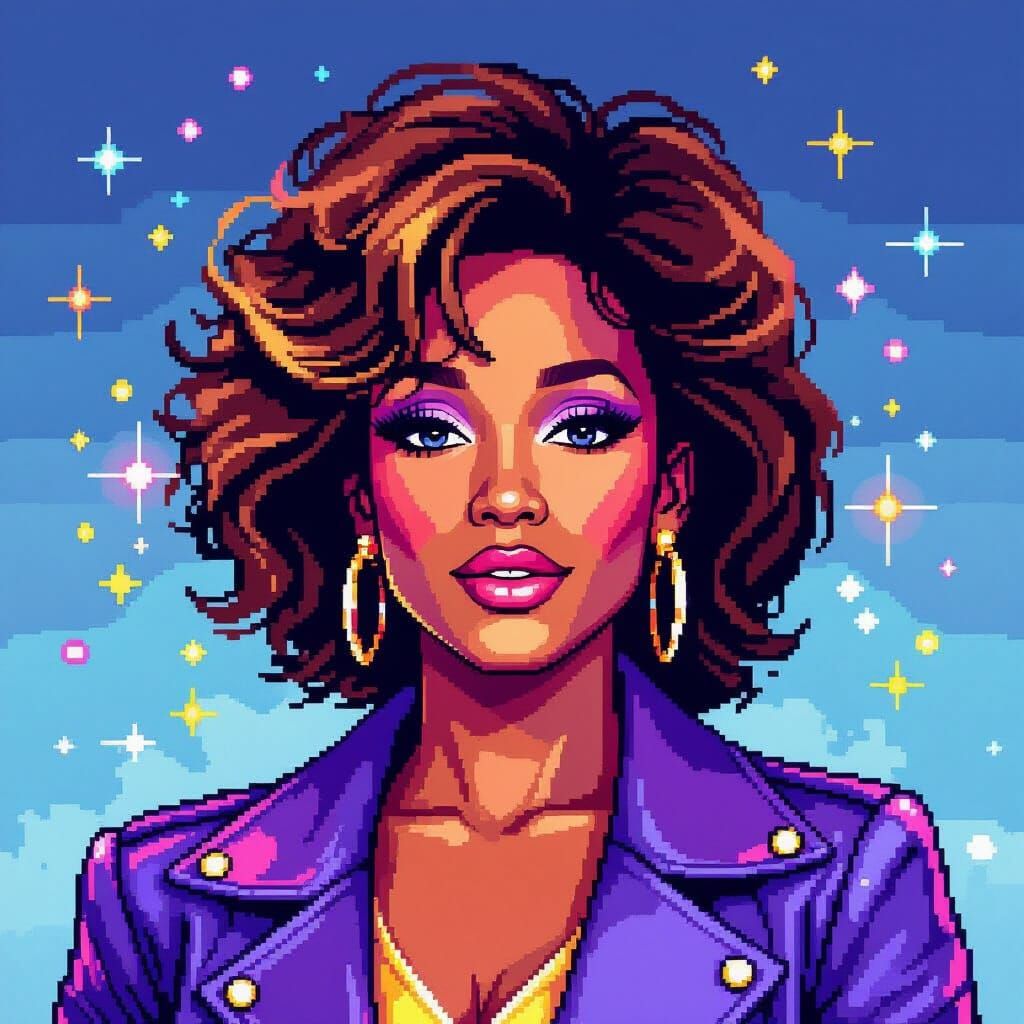 Whitney Houston Pixel Art Portrait in 8-Bit Style