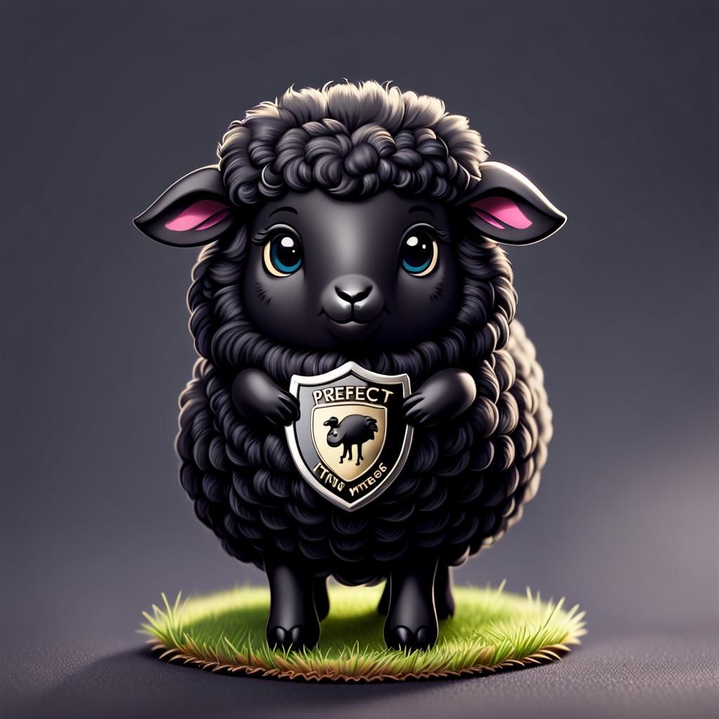 Cute Black Sheep with Prefect Shield Badge