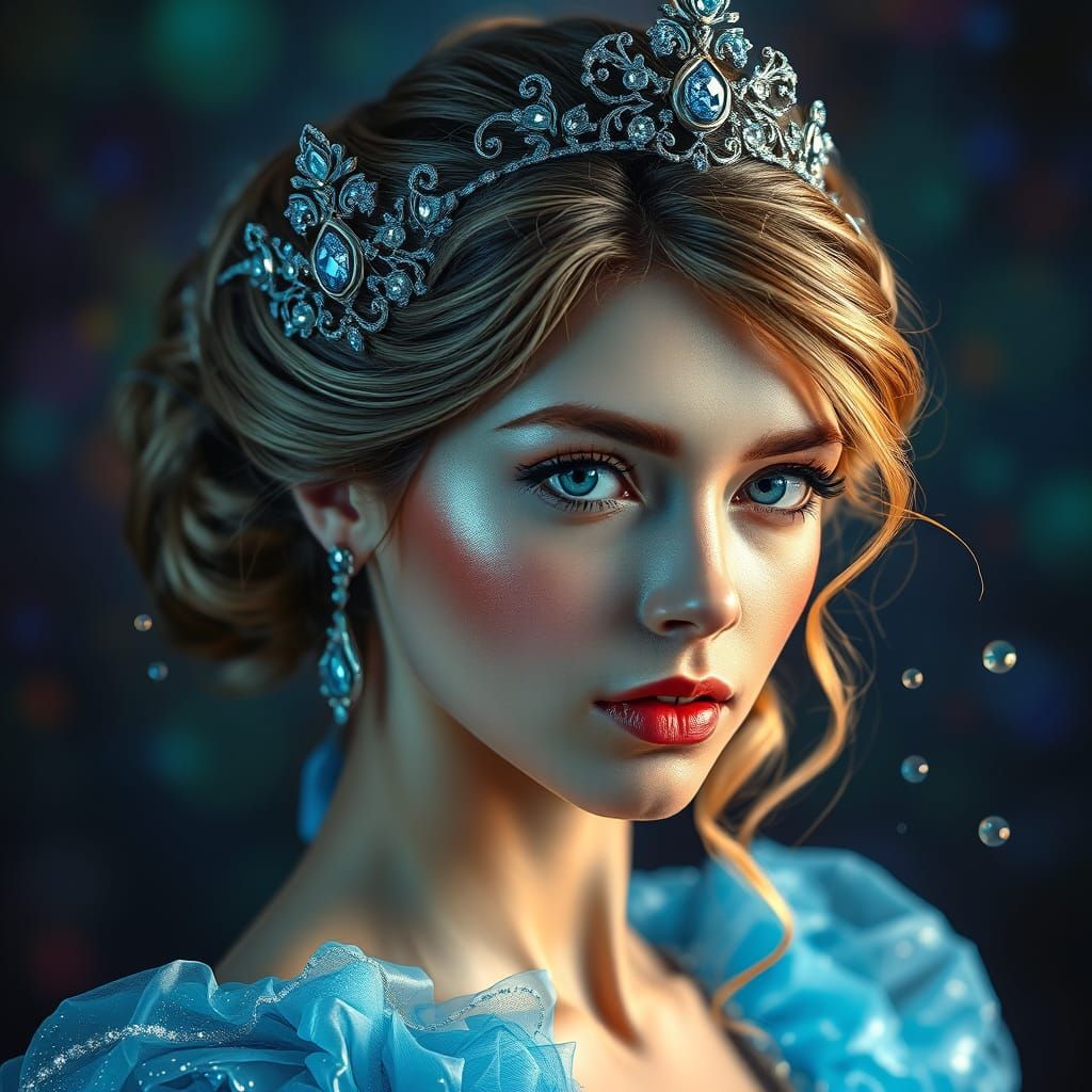 Blue Princess in Hyperrealistic Splash Art