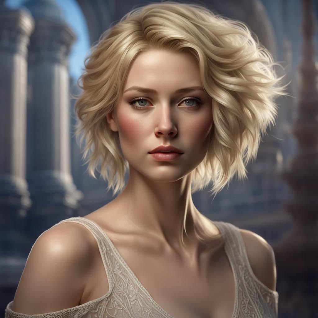Blonde Woman Portrait in Hyperdetailed Digital Art