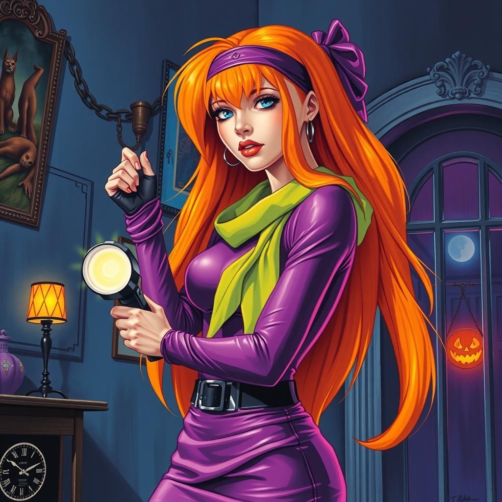 Cyberpunk Daphne in Haunted House, Sorayama Style