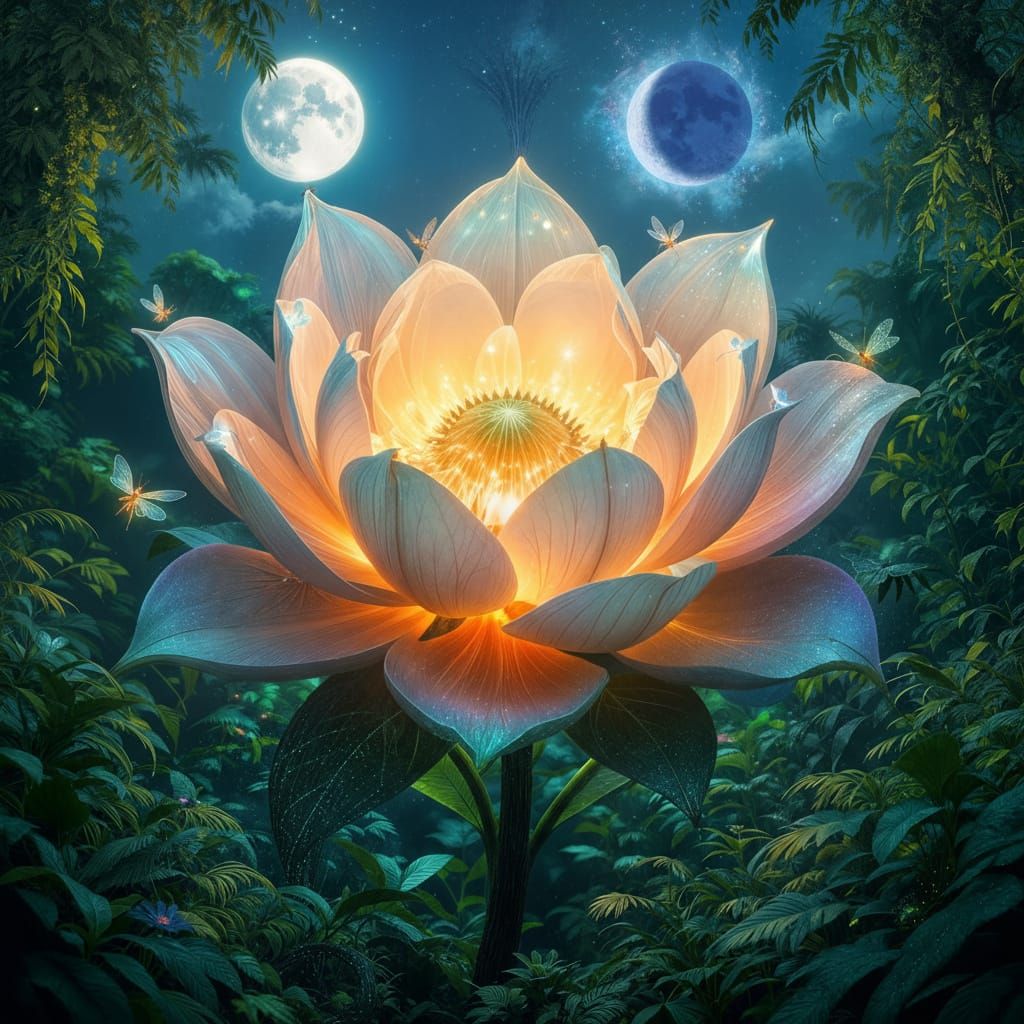 Giant Bioluminescent Flower in Alien Jungle