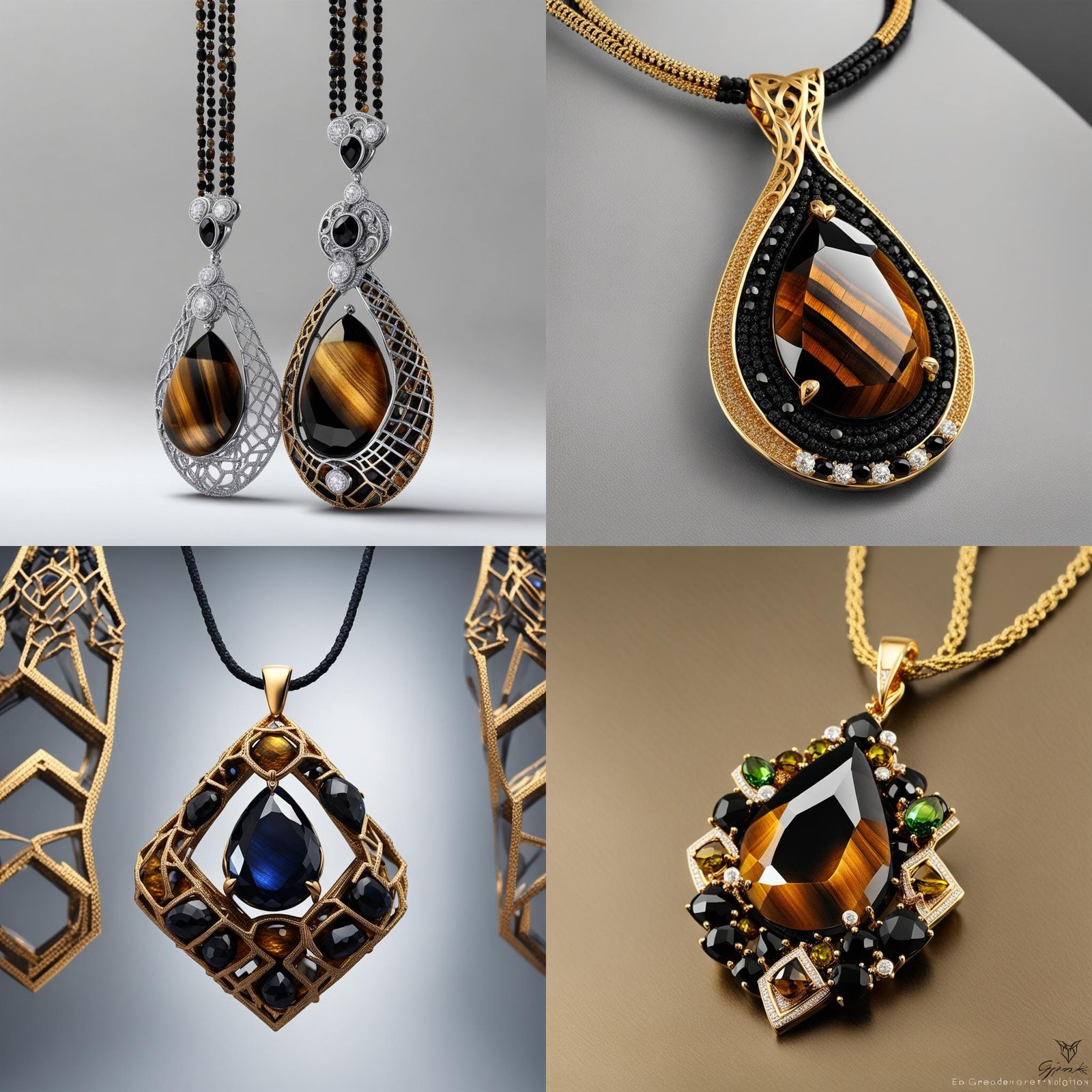 Tiger Eye and Tourmaline Pendant in 3D Game Style