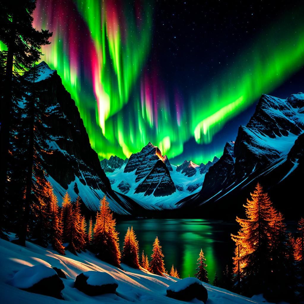 Spectacular Avalanche Under Northern Lights Photography