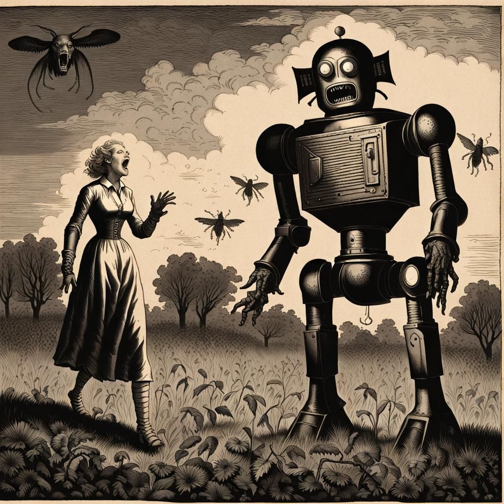 Evil Robot Screams: 18th Century Etching