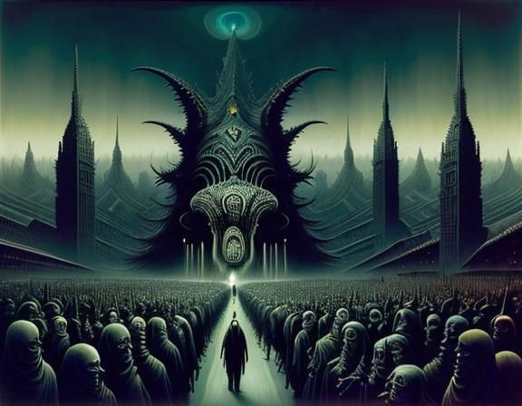 Crowded Cityscape Inspired by Beksinski and H.R. Giger