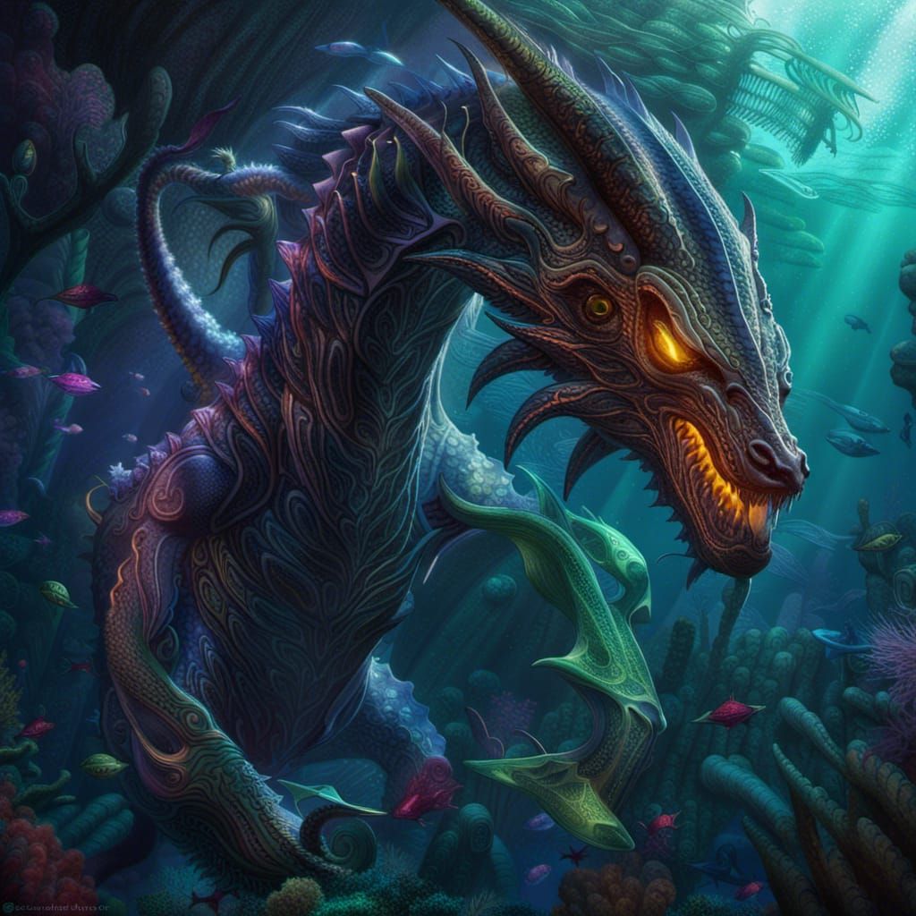 Alien Dragon in a Magic Underwater World