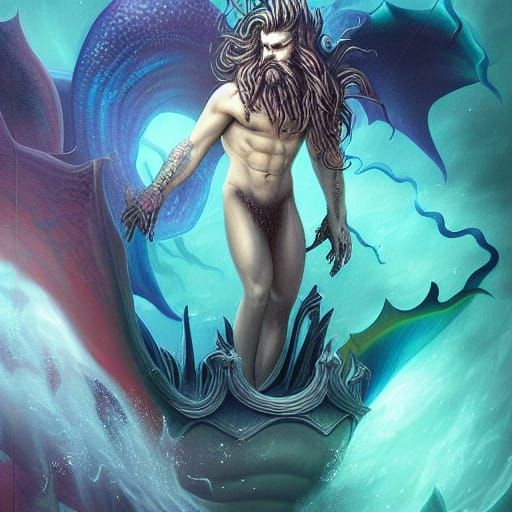 Merman, King, trident, sea dragon dynamic lighting Eldritch ...