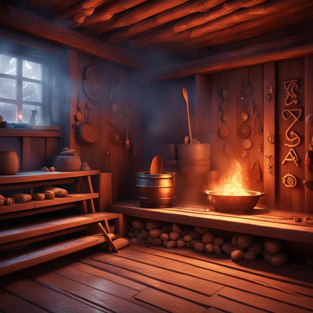 Magical Runestone Sauna Interior in Detailed Matte Painting
