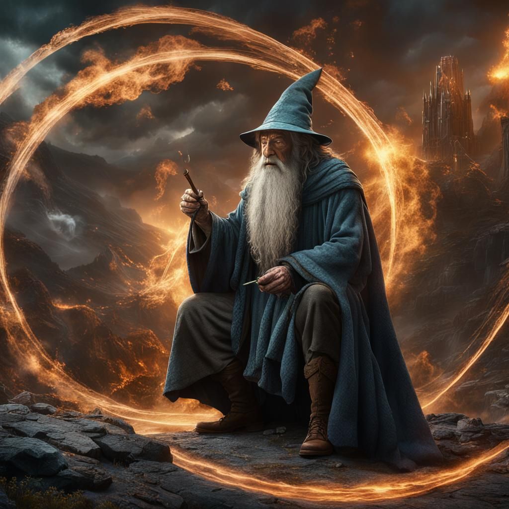 Gandalf Blows Smoke Rings in Detailed Matte Painting