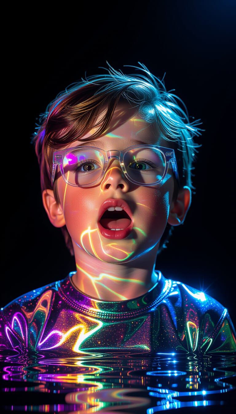 Crystal Boy with Rainbow Reflections in Graffiti Style