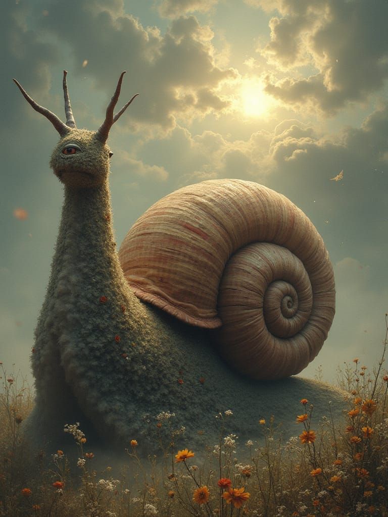Giant Misunderstood Snail with Gingham Fur and Embroidered T...