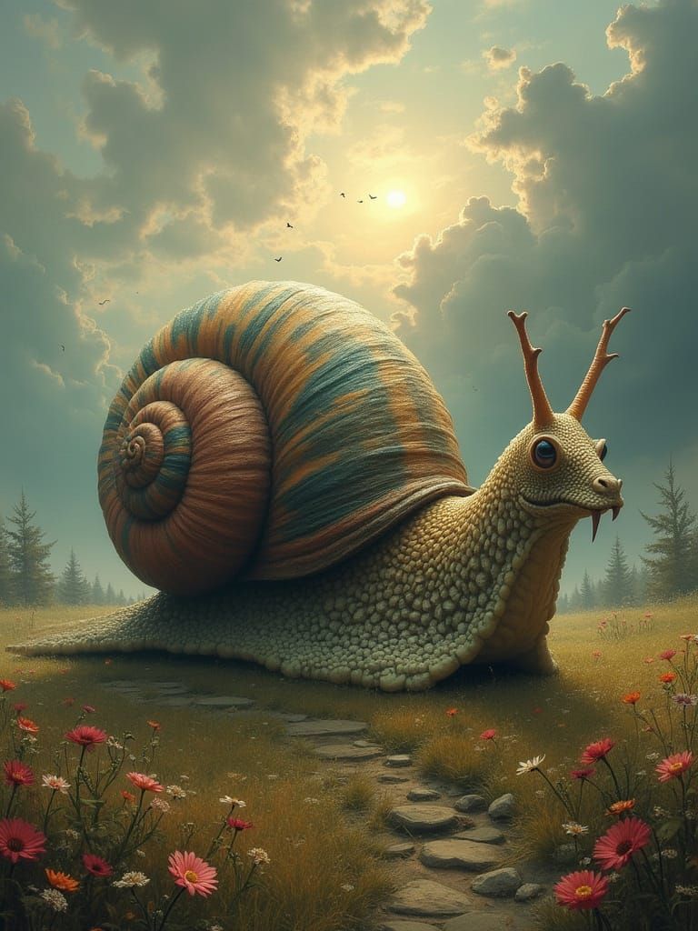 Giant Misunderstood Snail with Gingham Fur and Embroidered T...