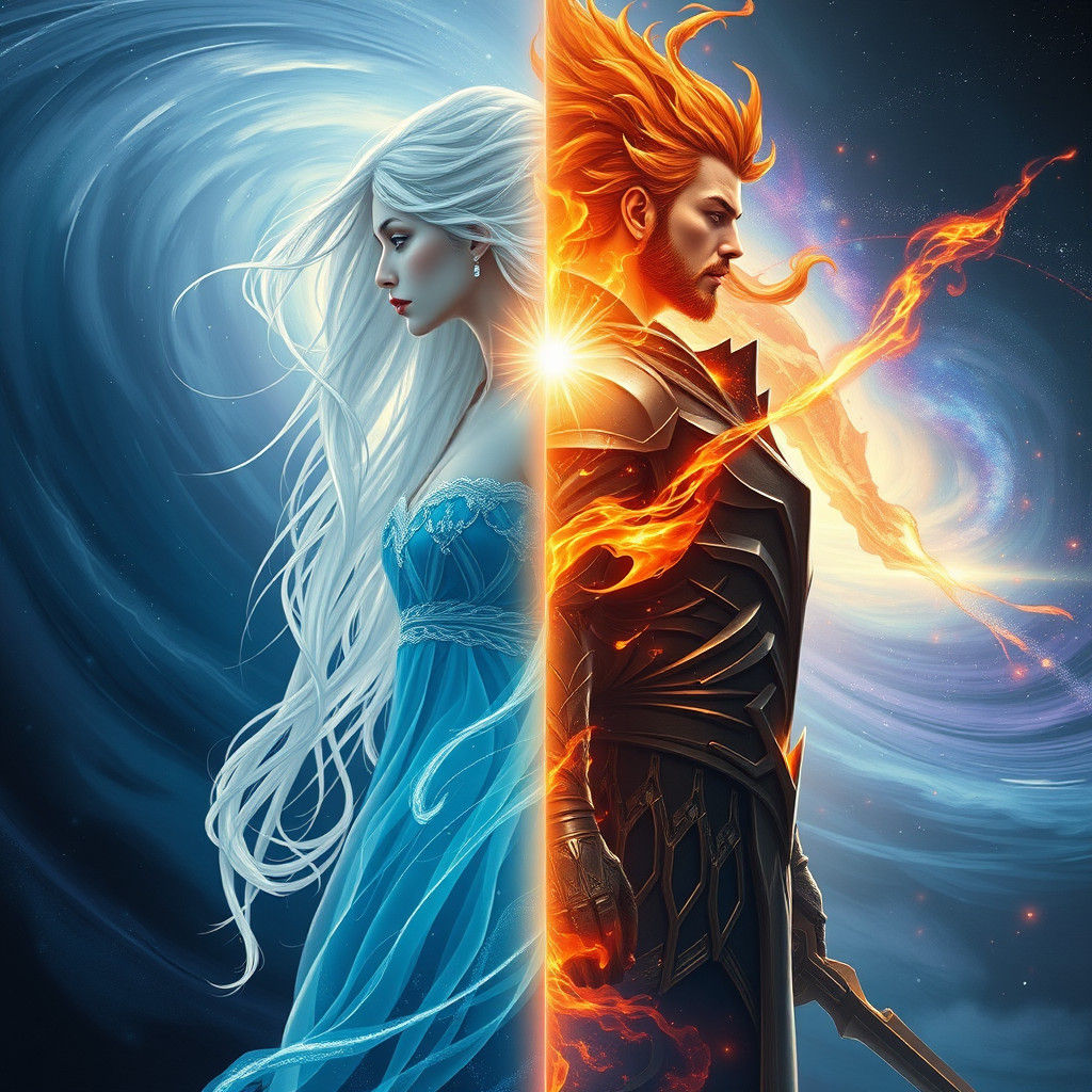 Androgynous Being Split Between Fire and Ice