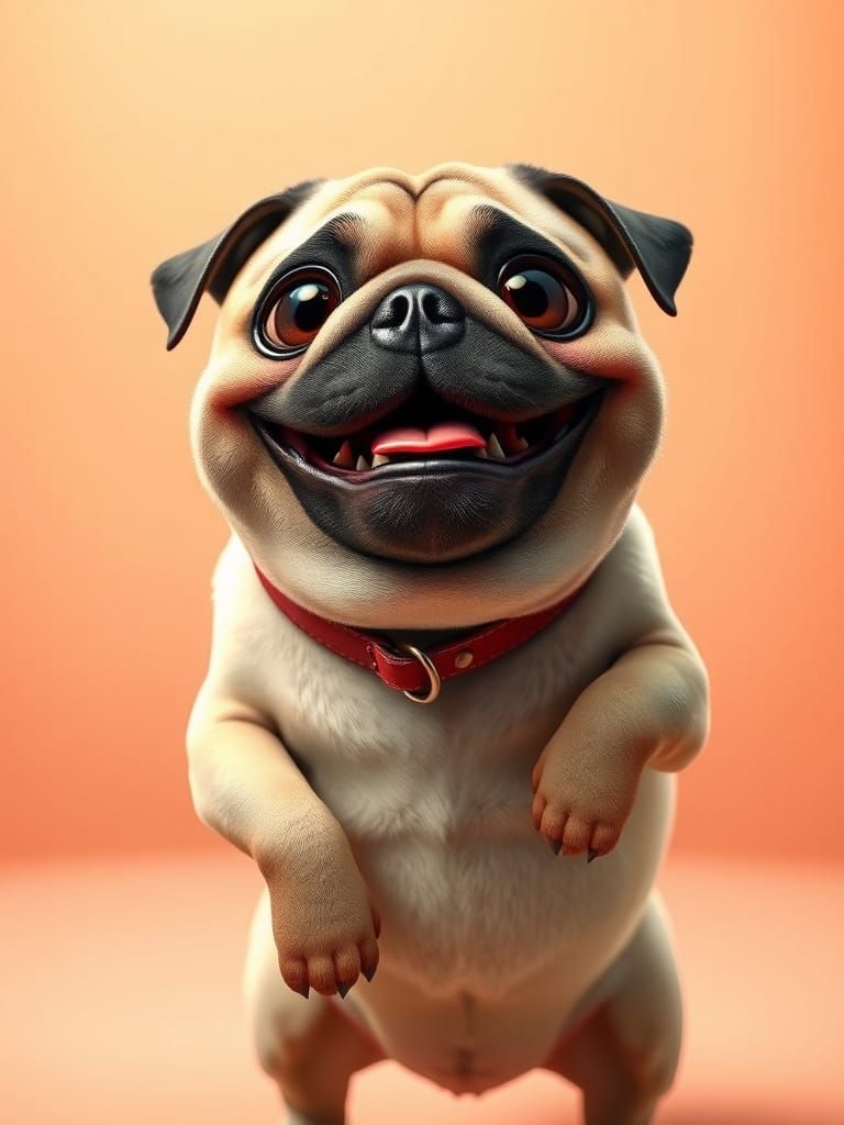 Enthusiastic Chubby Pug Portrait in Pixar Style