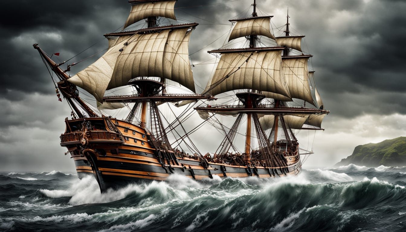 Spanish Galleon Crosses Cape Horn in Cloudy Storm