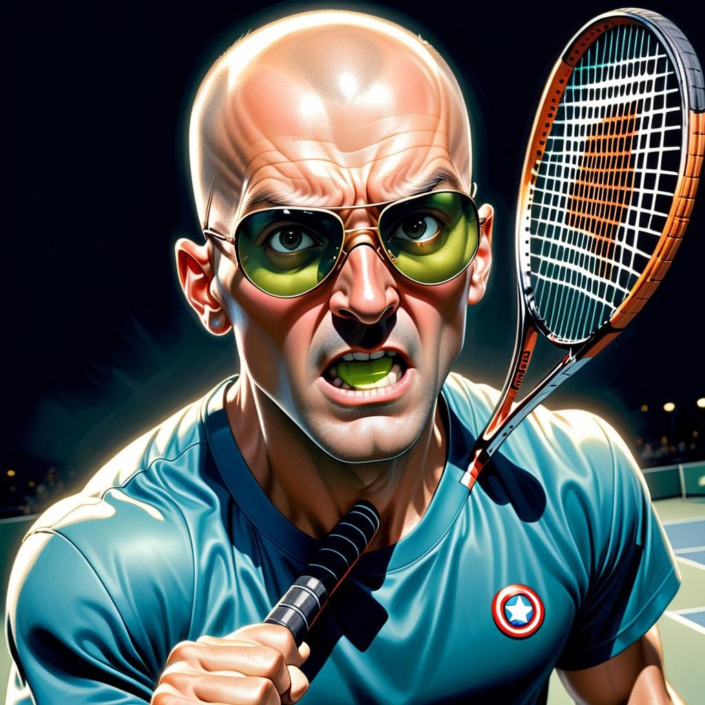 Superhero Tennis Player with X-Ray Vision, Comic Book Art