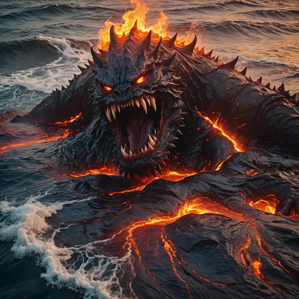 Magma Monster Emerges: Cinematic Post-Impressionist Style