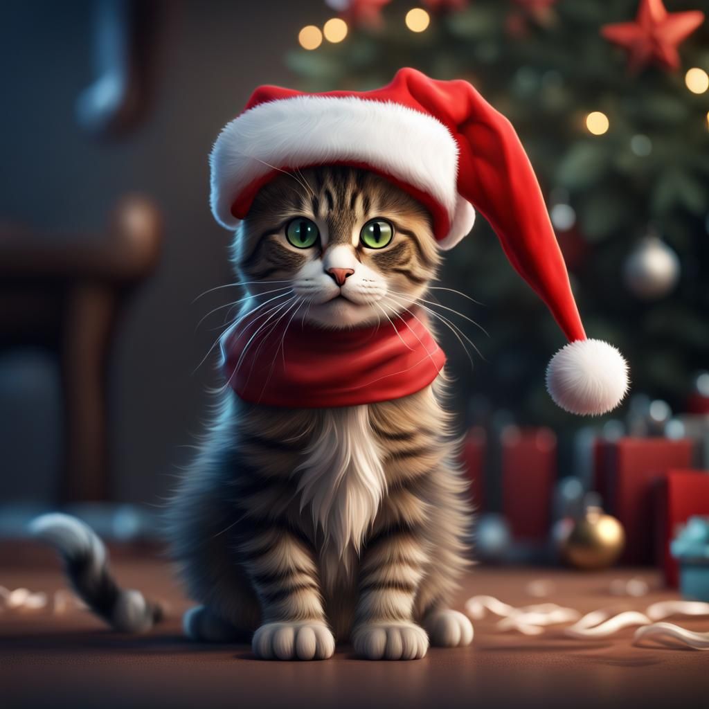 Cat in Santa Hat: Fantasy Concept Art