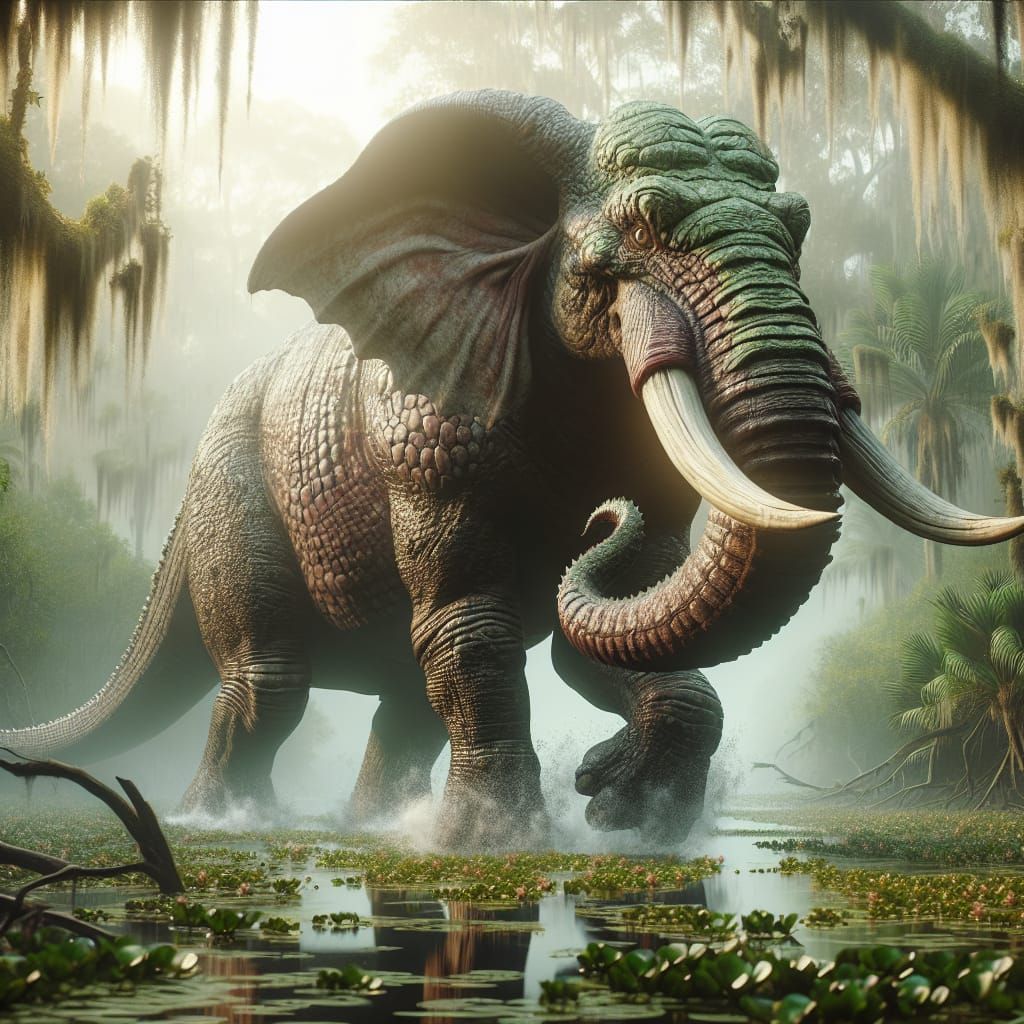 A Elephant-crocodile hybrid swamp monster
