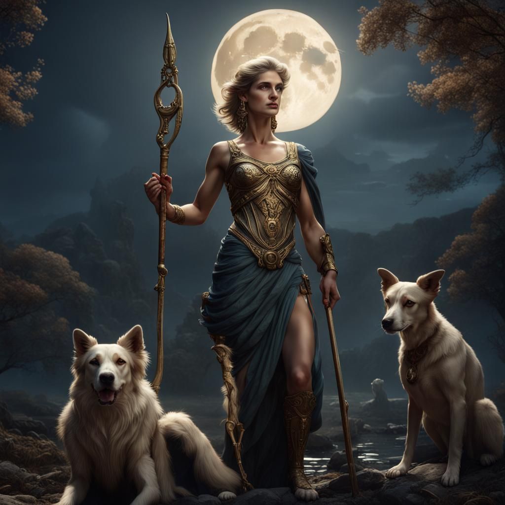 Diana the Huntress with Dogs in Ancient Greece