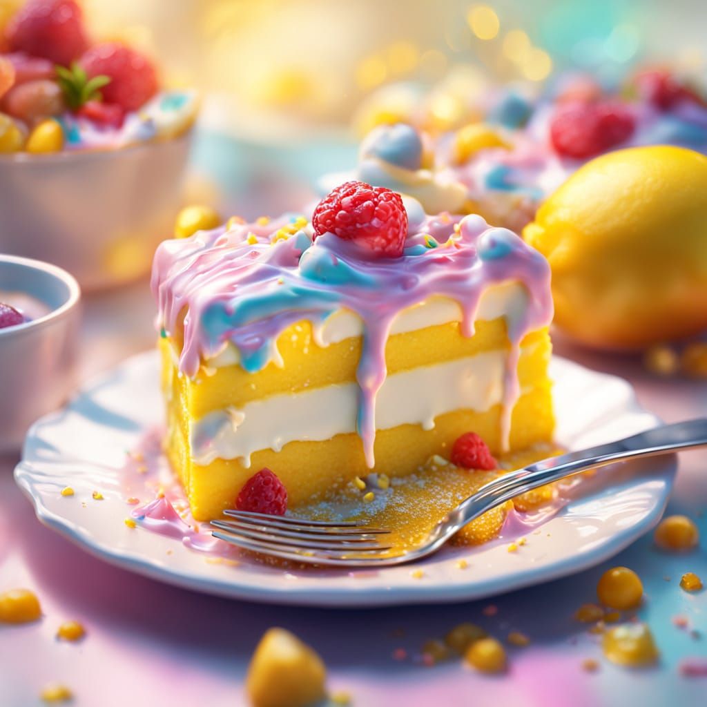 Woman Swallowing Melting Cake in Digital Art