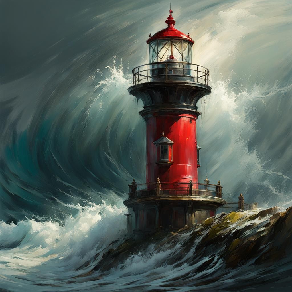 Lighthouse in Glass Cloche: Detailed Digital Art