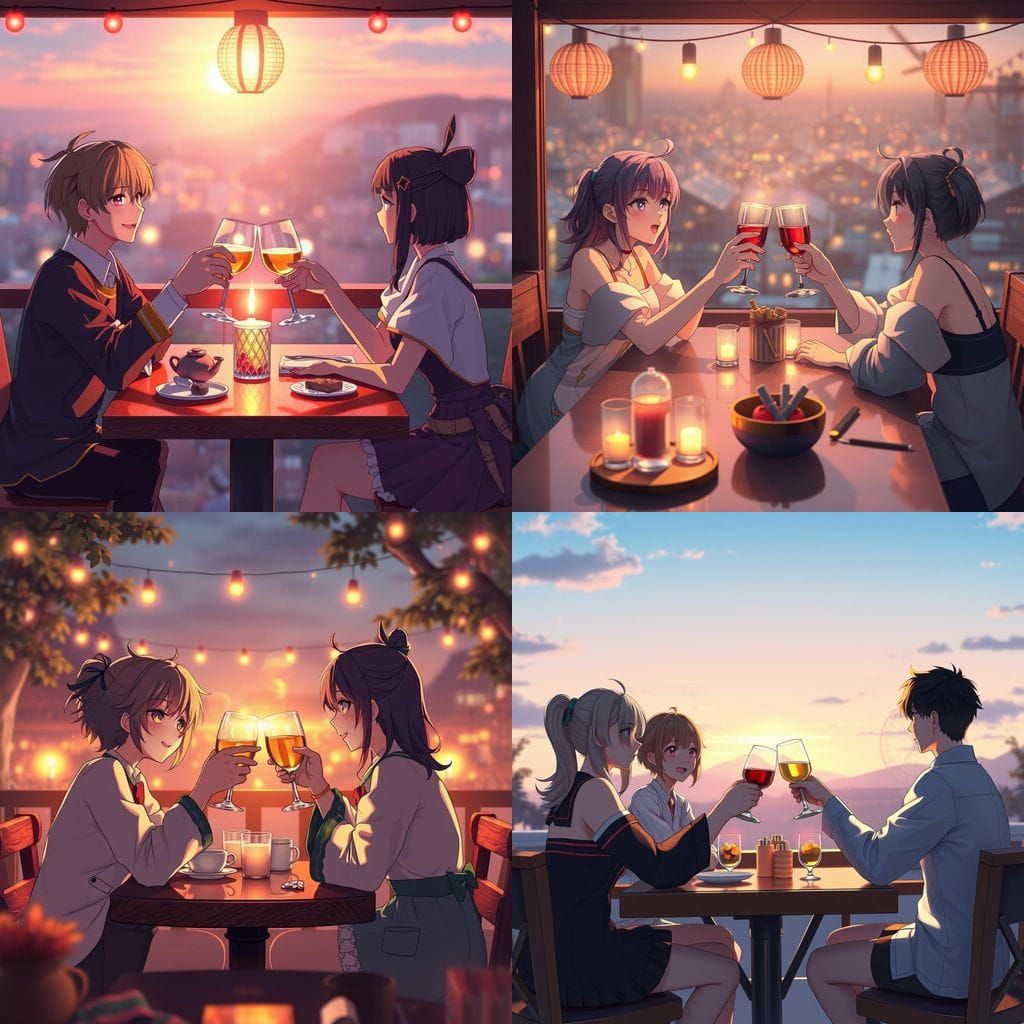 Friends Sharing a Toast: 3D Anime Art