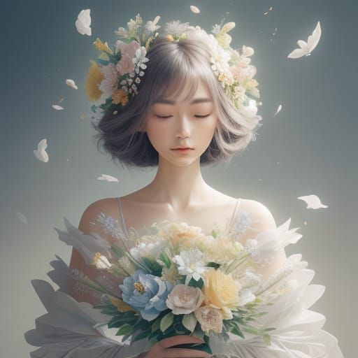 Origami Floral Dress Woman on Cloudscape