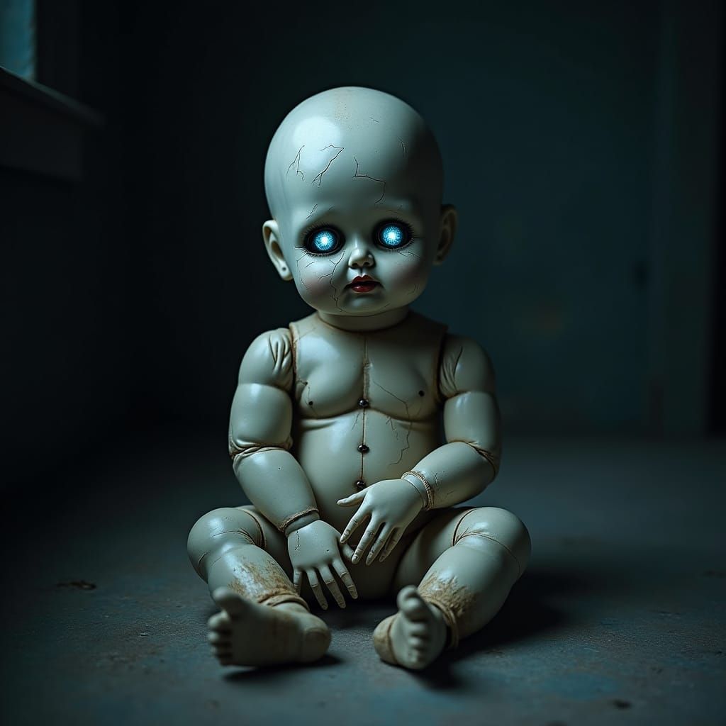 Creepy Antique Doll with Intense Gaze: Gothic Horror
