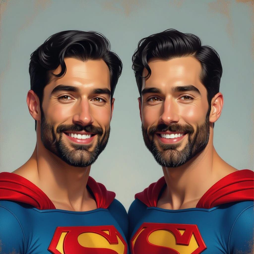 Joyful Superman Portraits in Detailed Impressionist Oil Pain...