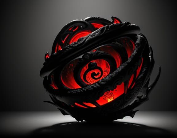 Baroque Demon Sculpture with Teacup in Fiery Light