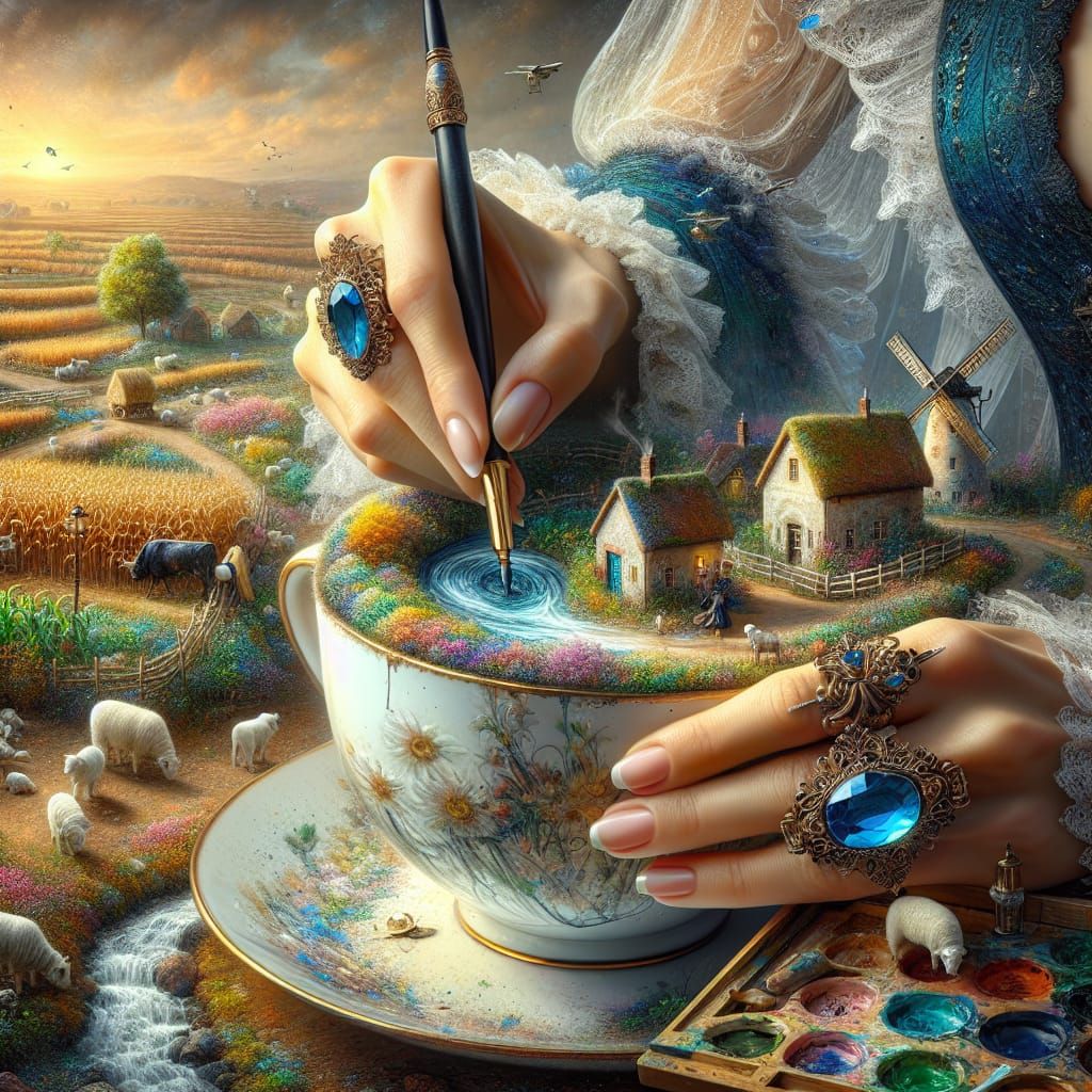 Miniature Town in Teacup: A Fantasy Close-Up