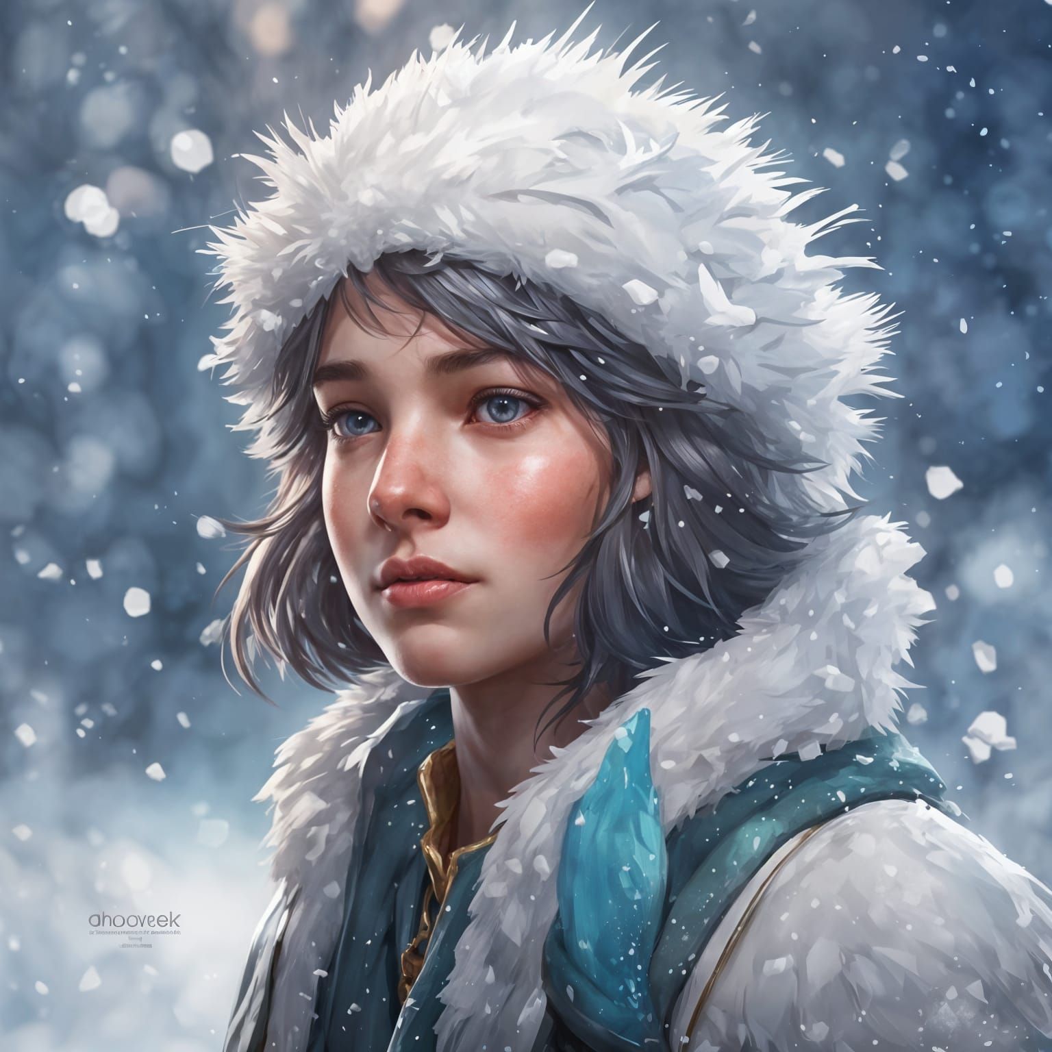 Ethereal Snow Bird Portrait in Triadic Colors