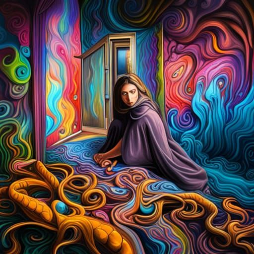 Mona Lisa and Octopus Mind in Graffiti Art