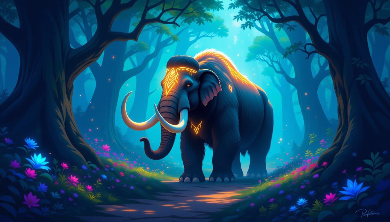 Majestic Mastodon on Enchanted Forest Path