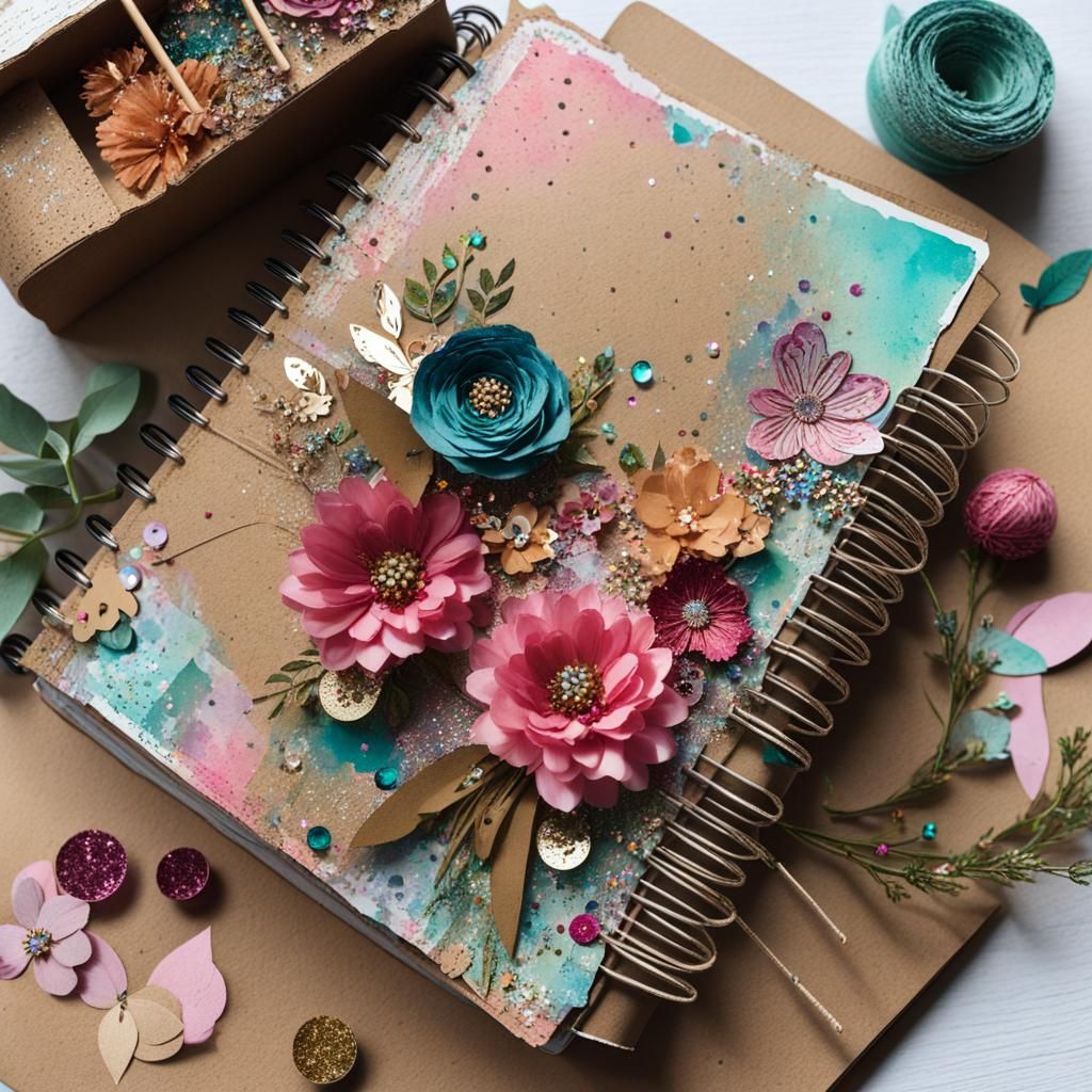 Floral Junk Journal Page Spread in Mixed Media Style