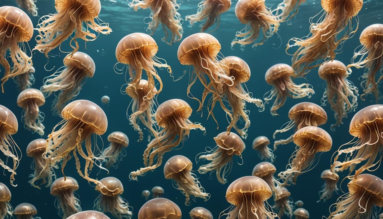 Underwater Synchronized Swimming Jellyfish in Hyperrealism