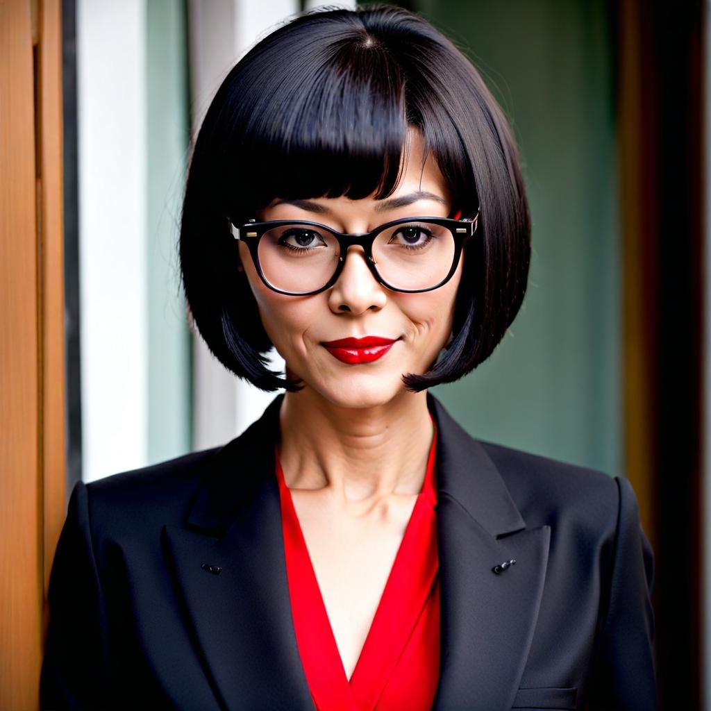 Fashion Designer with Bob Cut and Large Glasses