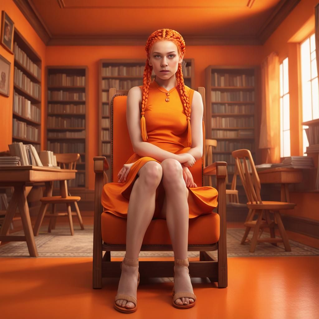 Orange Girl in Monochromatic Hyperdetailed Portrait