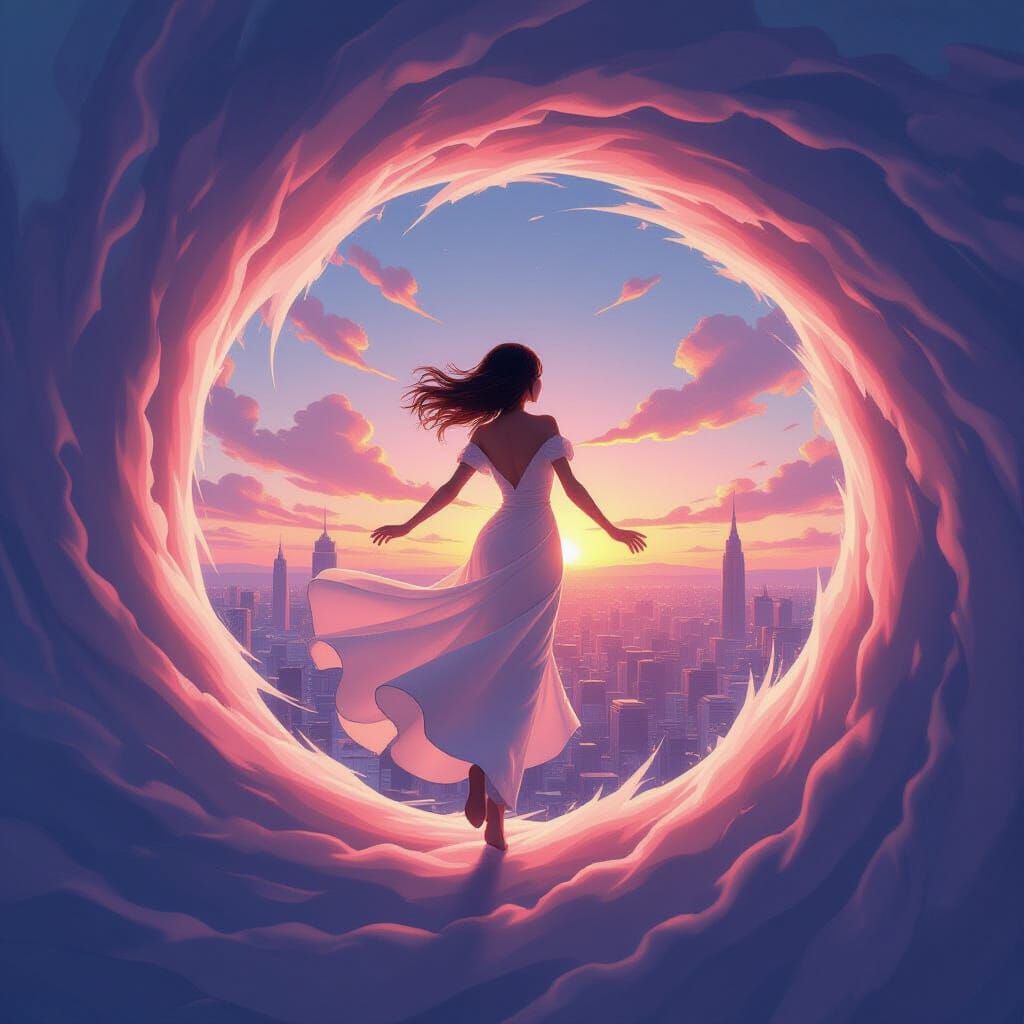 Woman Falling Through Emotions: 3D Anime Art